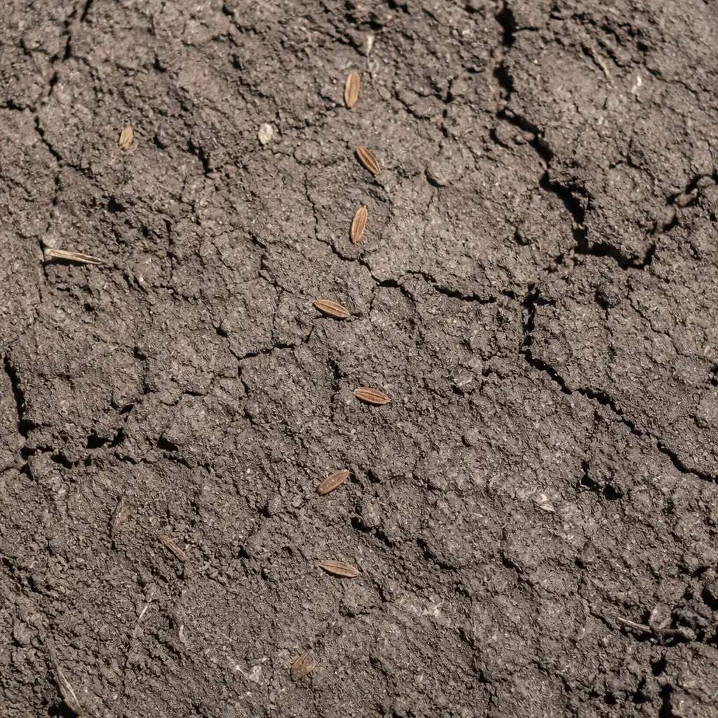 Failed carrot seed germination: cracked, dried soil surface with no sprouts emerging