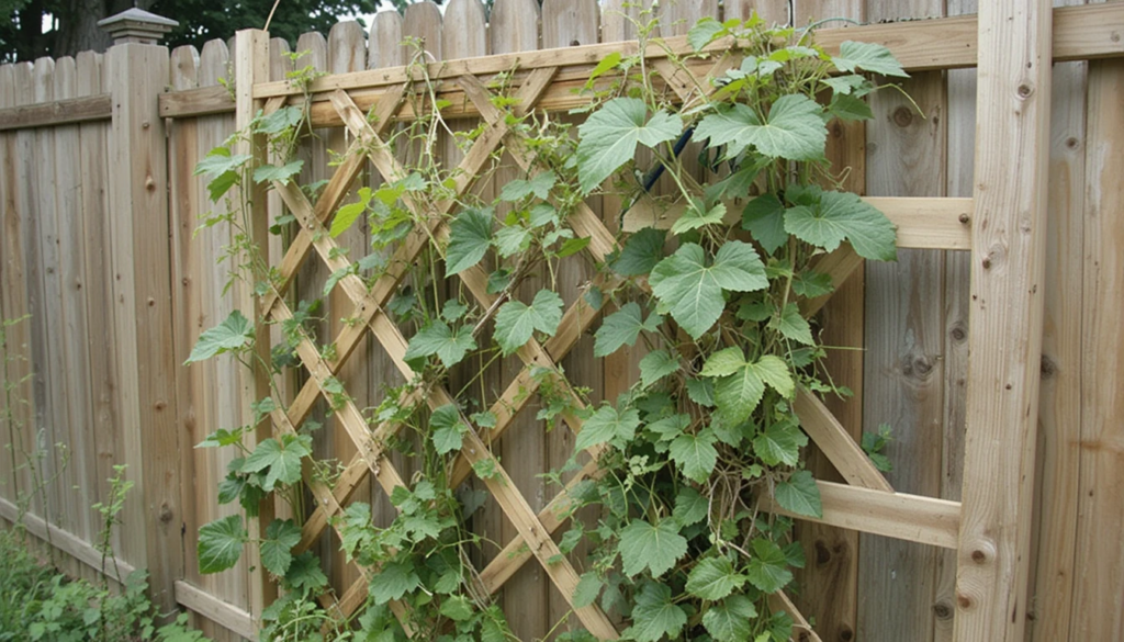 wooden lattice trellis for cucumbers
