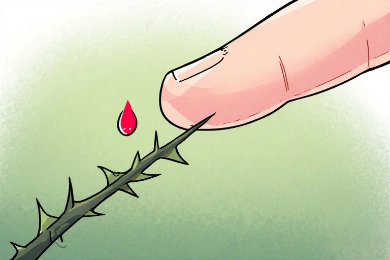 Finger pricked by rose thorn